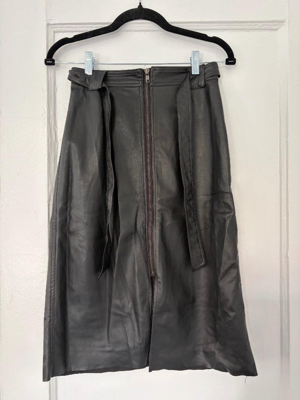 Faux leather pencil skirt with belt